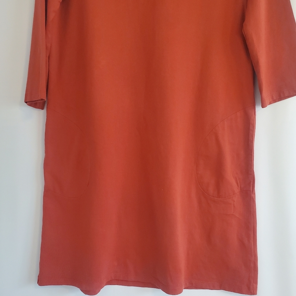 Garnet Hill Size 12 Organic Pima Cotton Pumpkin color 3/4 Sl shift dress - Picture 4 of 9